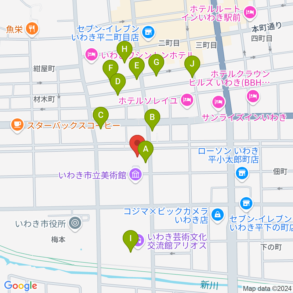 いわき市文化センター大ホール周辺のカフェ一覧地図