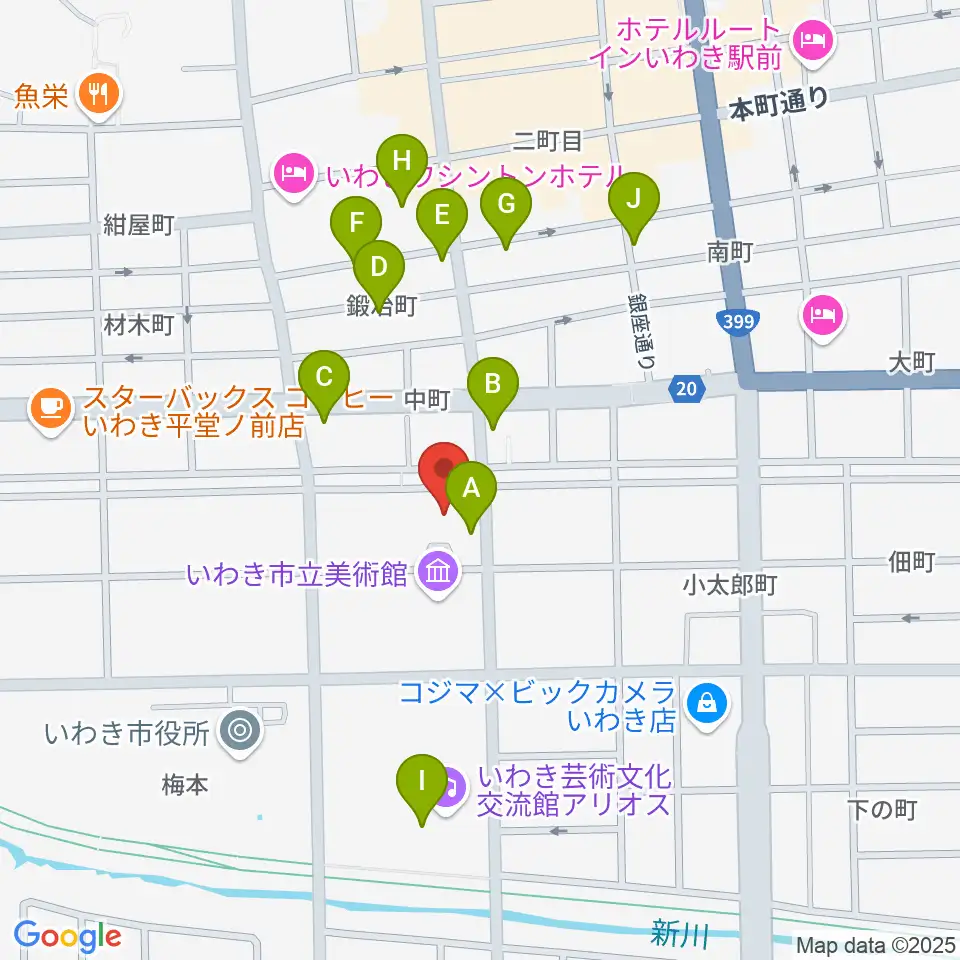 いわき市文化センター大ホール周辺のカフェ一覧地図