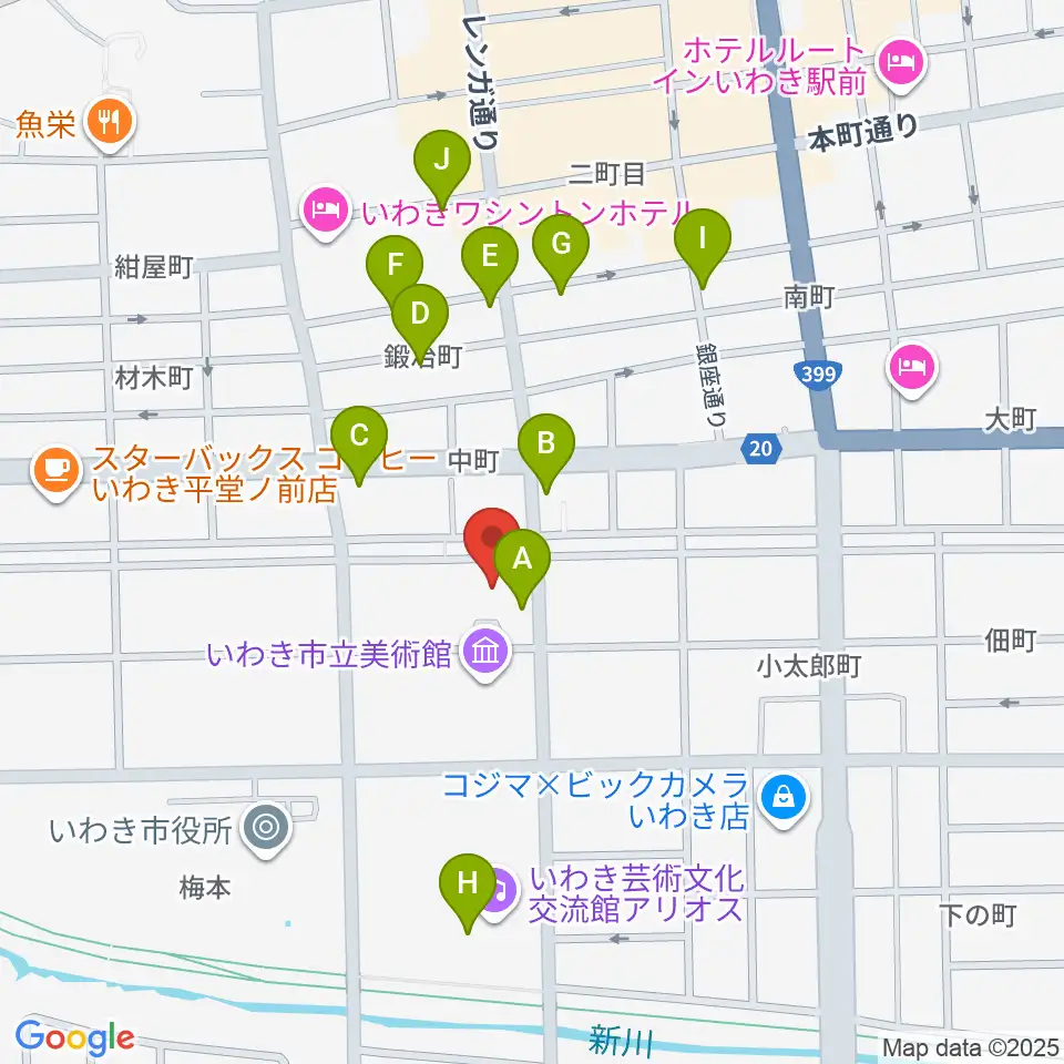 いわき市文化センター大ホール周辺のカフェ一覧地図