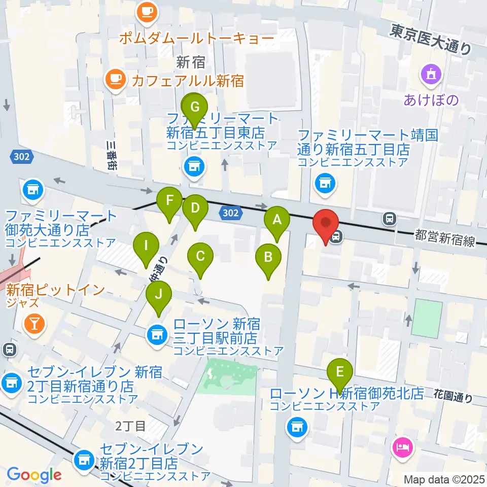 新宿シャンパーニュ周辺のカフェ一覧地図