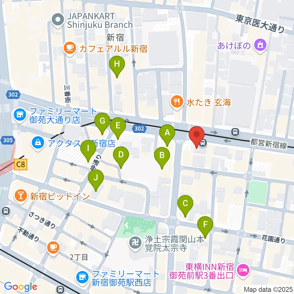 新宿シャンパーニュ周辺のカフェ一覧地図