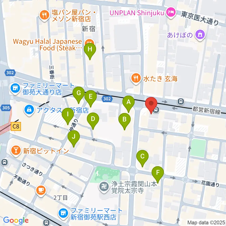 新宿シャンパーニュ周辺のカフェ一覧地図