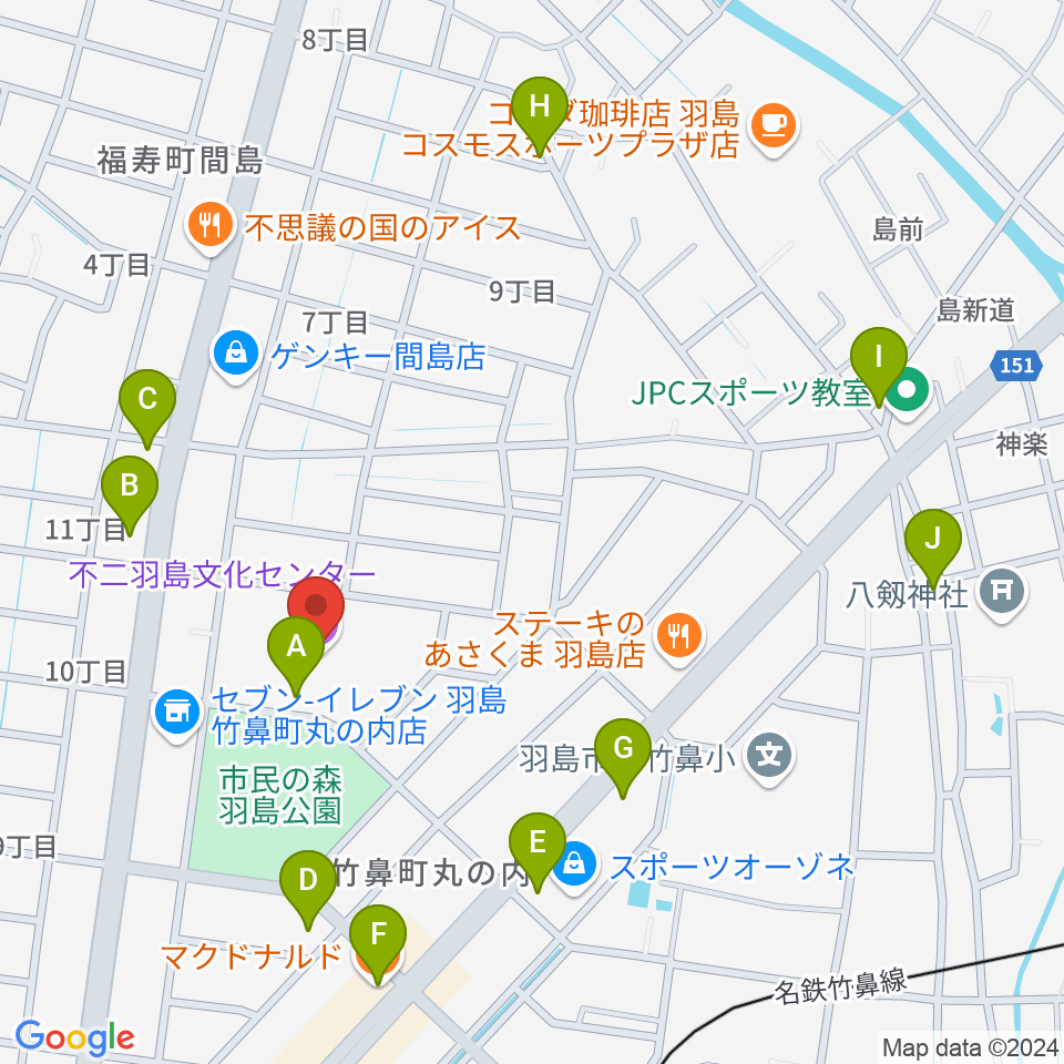 不二羽島文化センター周辺のカフェ一覧地図