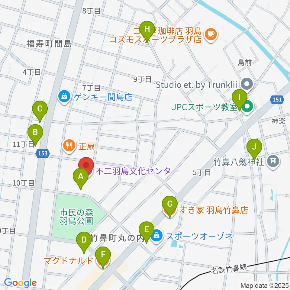 不二羽島文化センター周辺のカフェ一覧地図