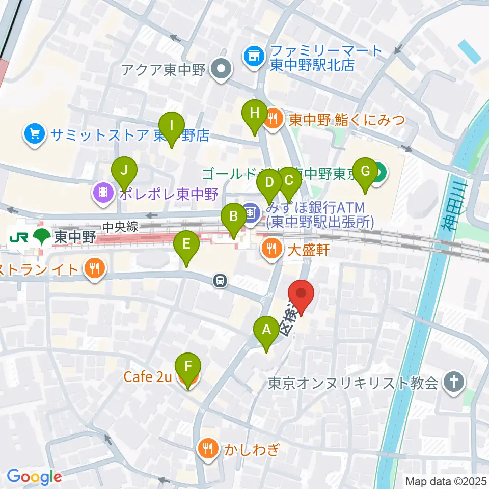 東中野 Cafeじみへん周辺のカフェ一覧地図