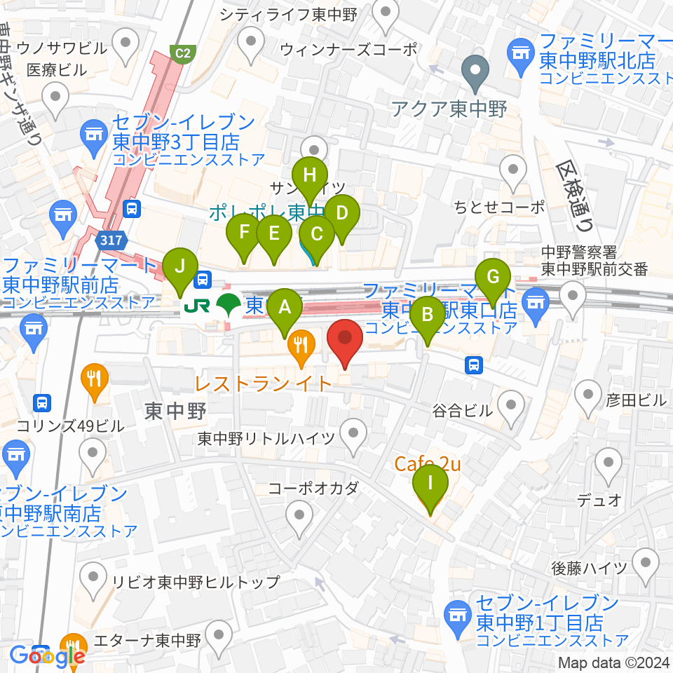 東中野Hello Goodbye周辺のカフェ一覧地図