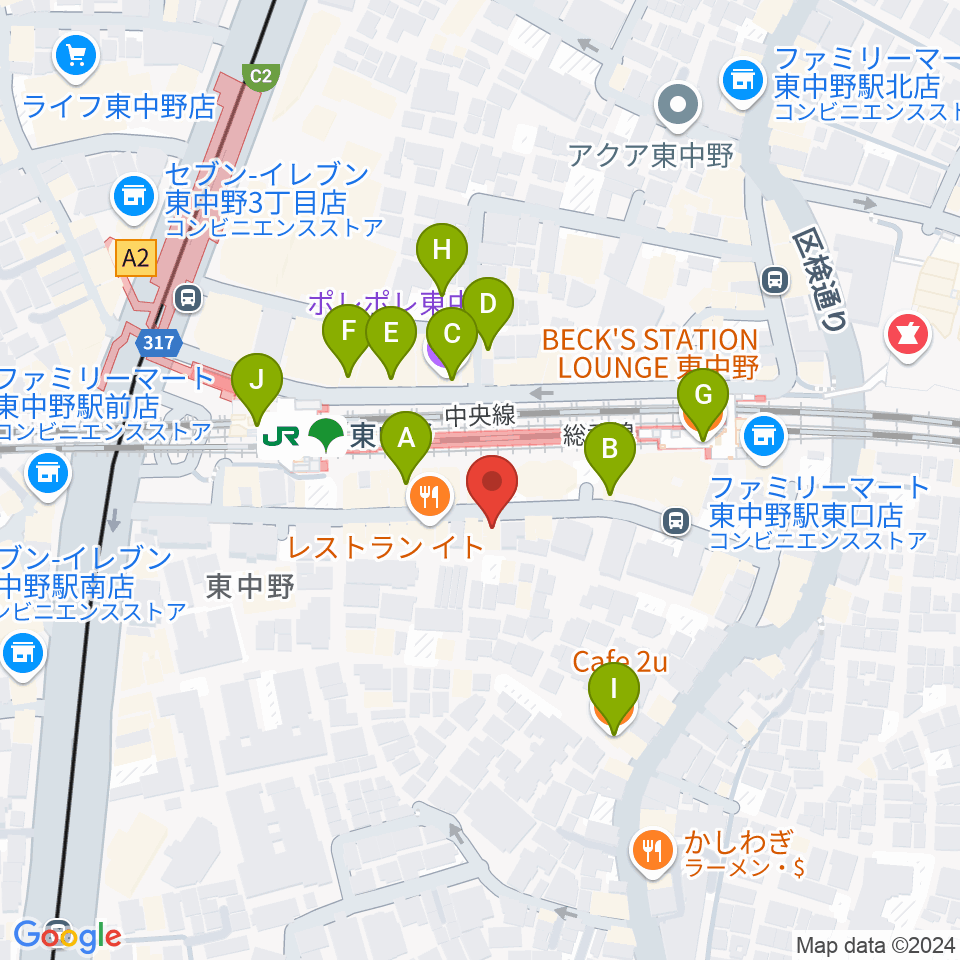 東中野Hello Goodbye周辺のカフェ一覧地図