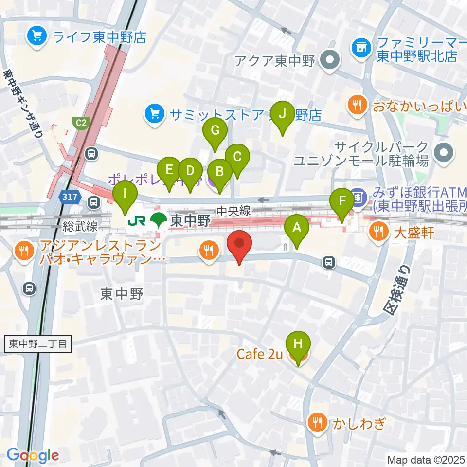 東中野Hello Goodbye周辺のカフェ一覧地図
