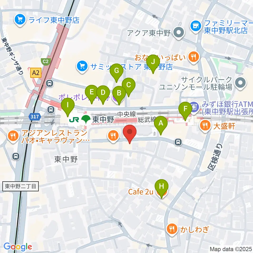 東中野Hello Goodbye周辺のカフェ一覧地図
