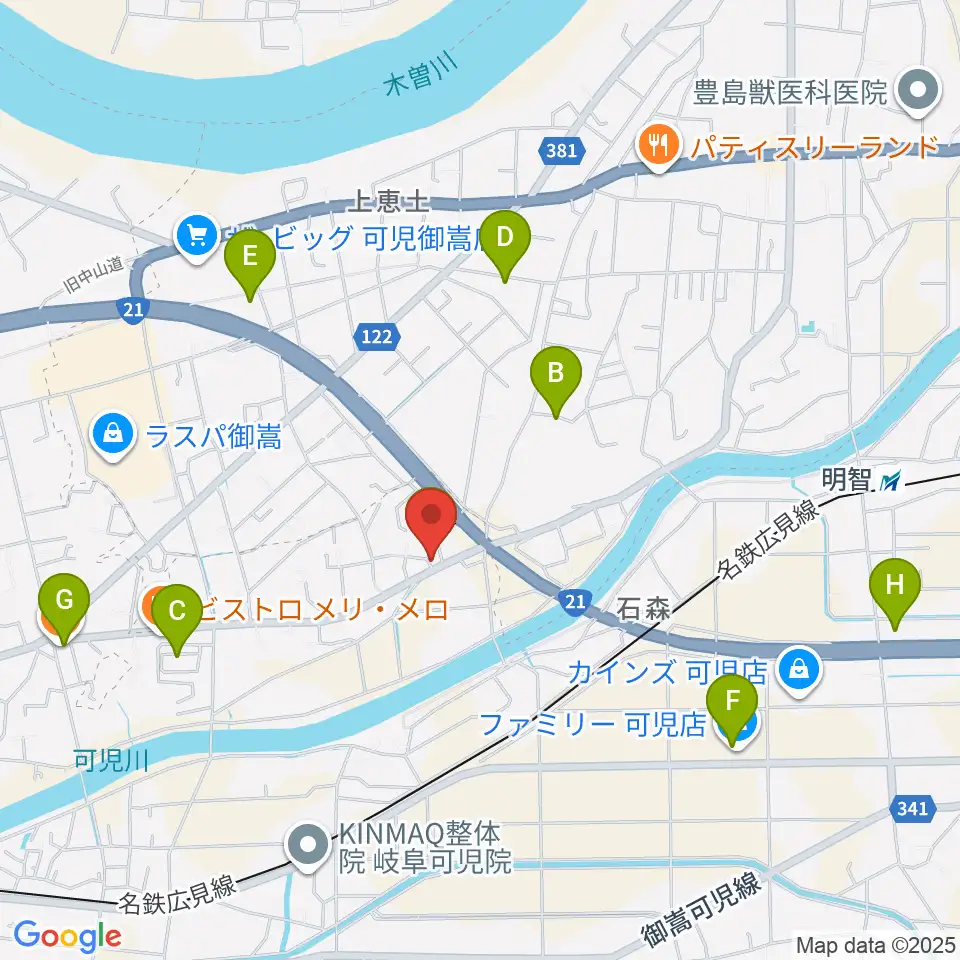 可児MIZ周辺のカフェ一覧地図