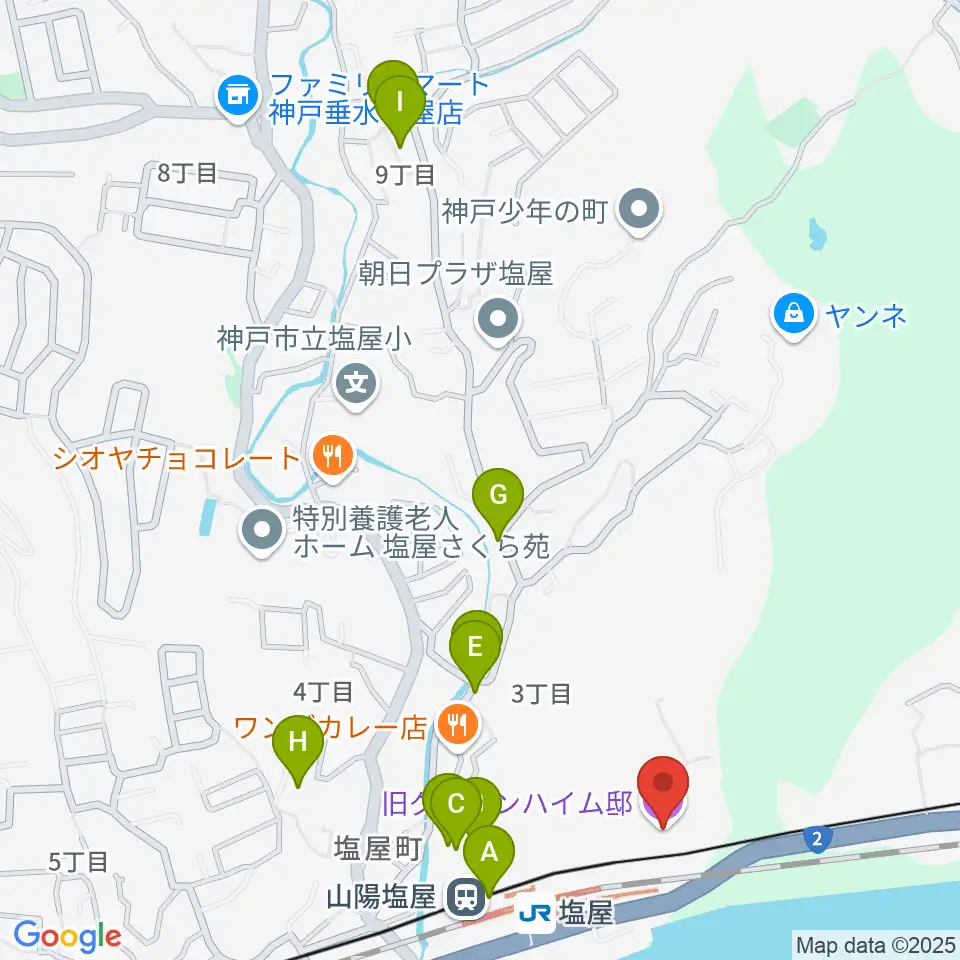 旧グッゲンハイム邸周辺のカフェ一覧地図