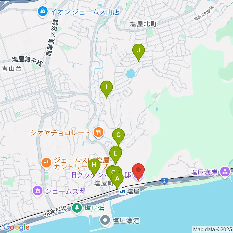 旧グッゲンハイム邸周辺のカフェ一覧地図