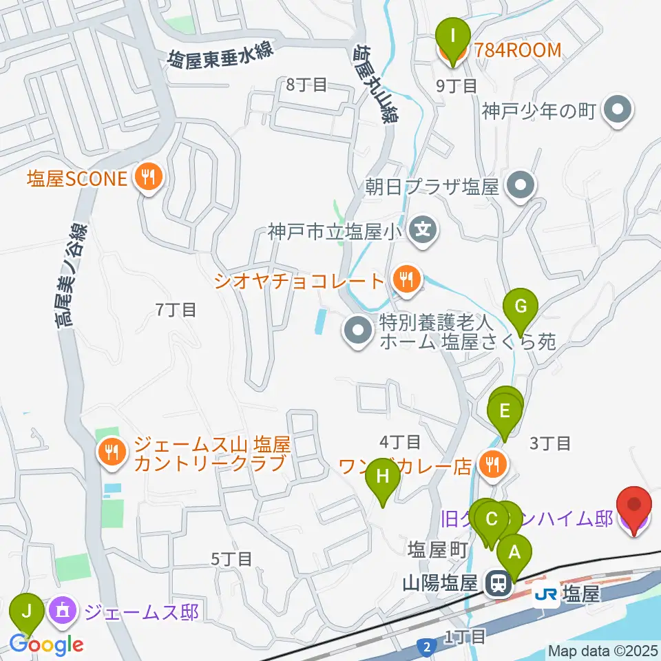 旧グッゲンハイム邸周辺のカフェ一覧地図