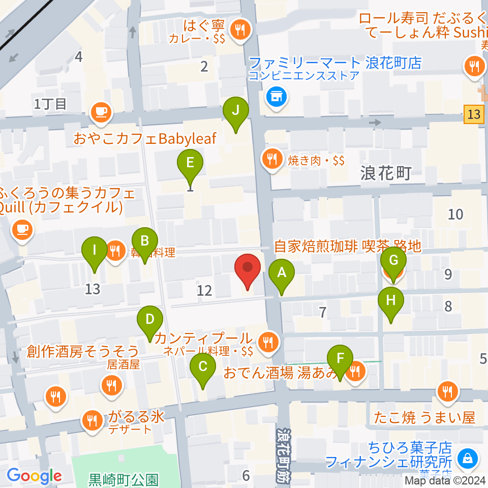 天満バンブークラブ周辺のカフェ一覧地図