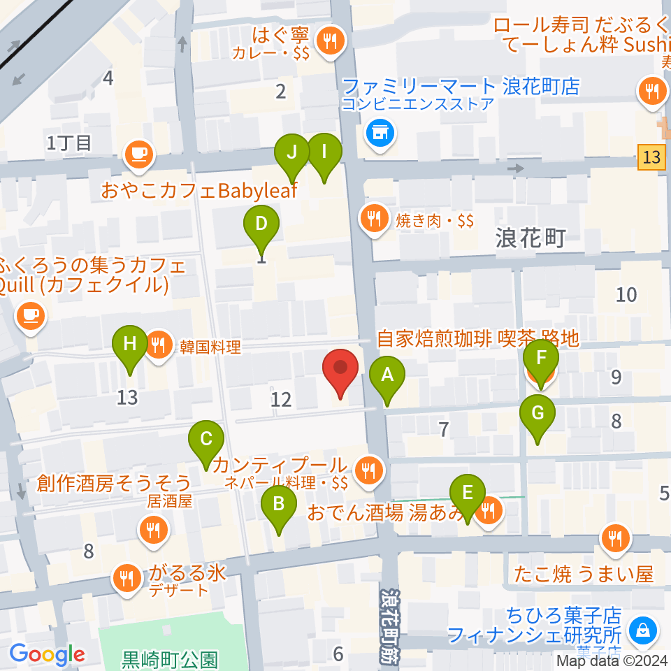 天満バンブークラブ周辺のカフェ一覧地図