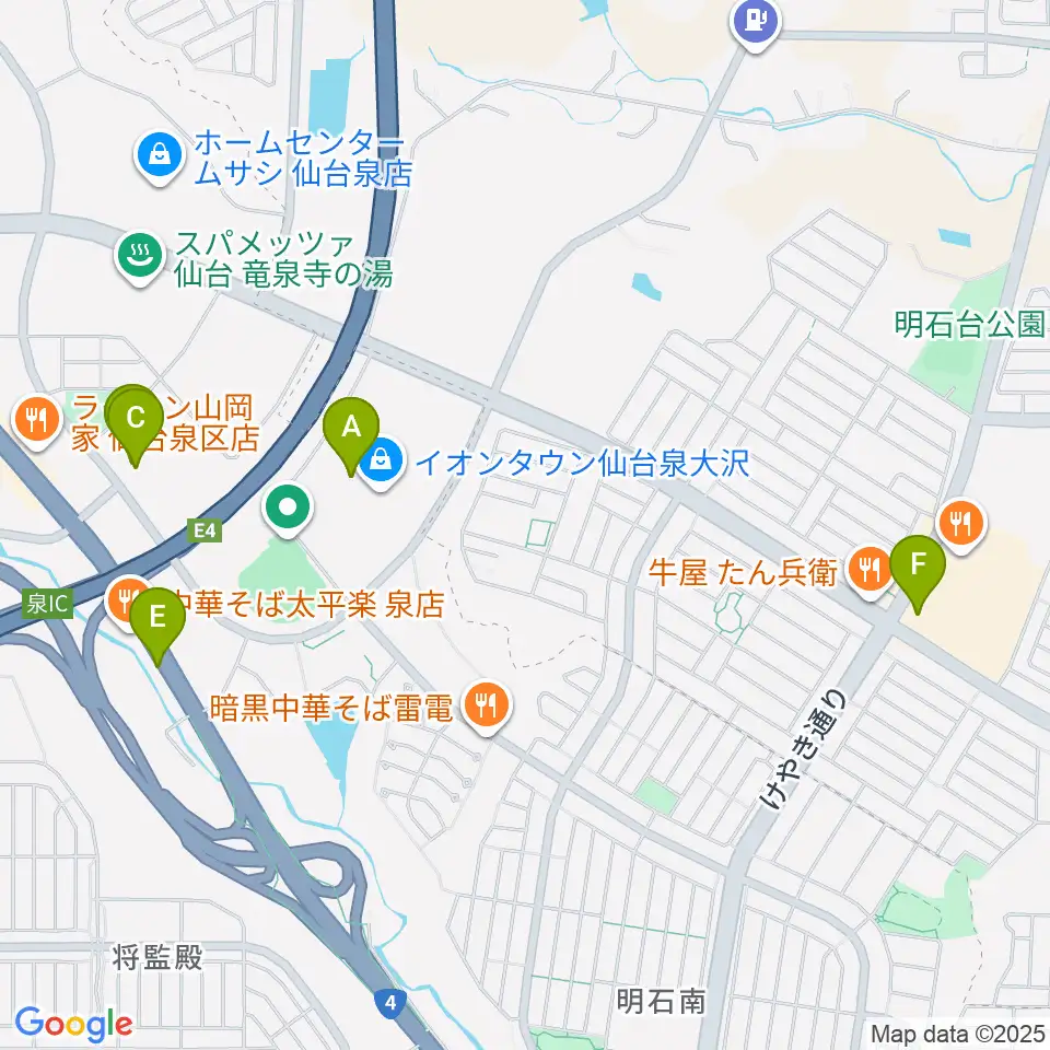 カワイ音楽教室 イオン泉大沢周辺のカフェ一覧地図