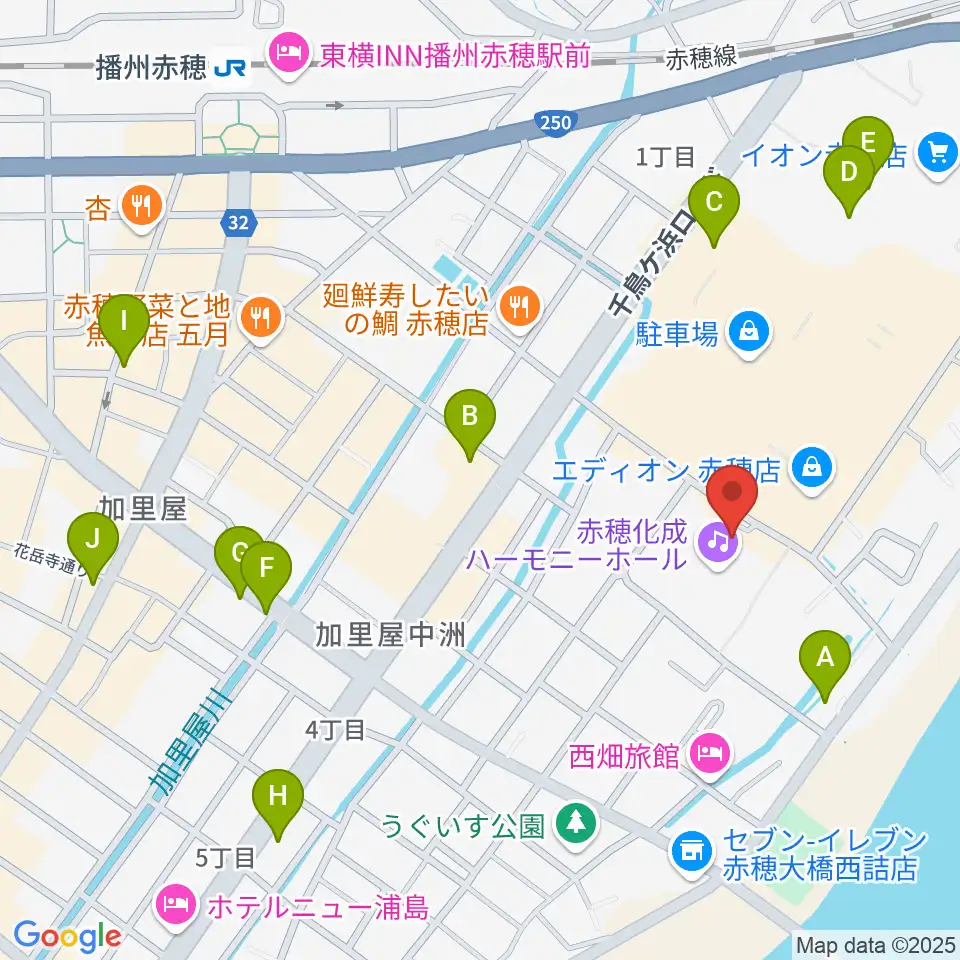 赤穂化成ハーモニーホール周辺のカフェ一覧地図