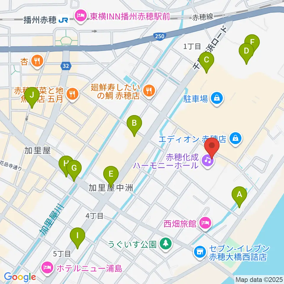赤穂化成ハーモニーホール周辺のカフェ一覧地図