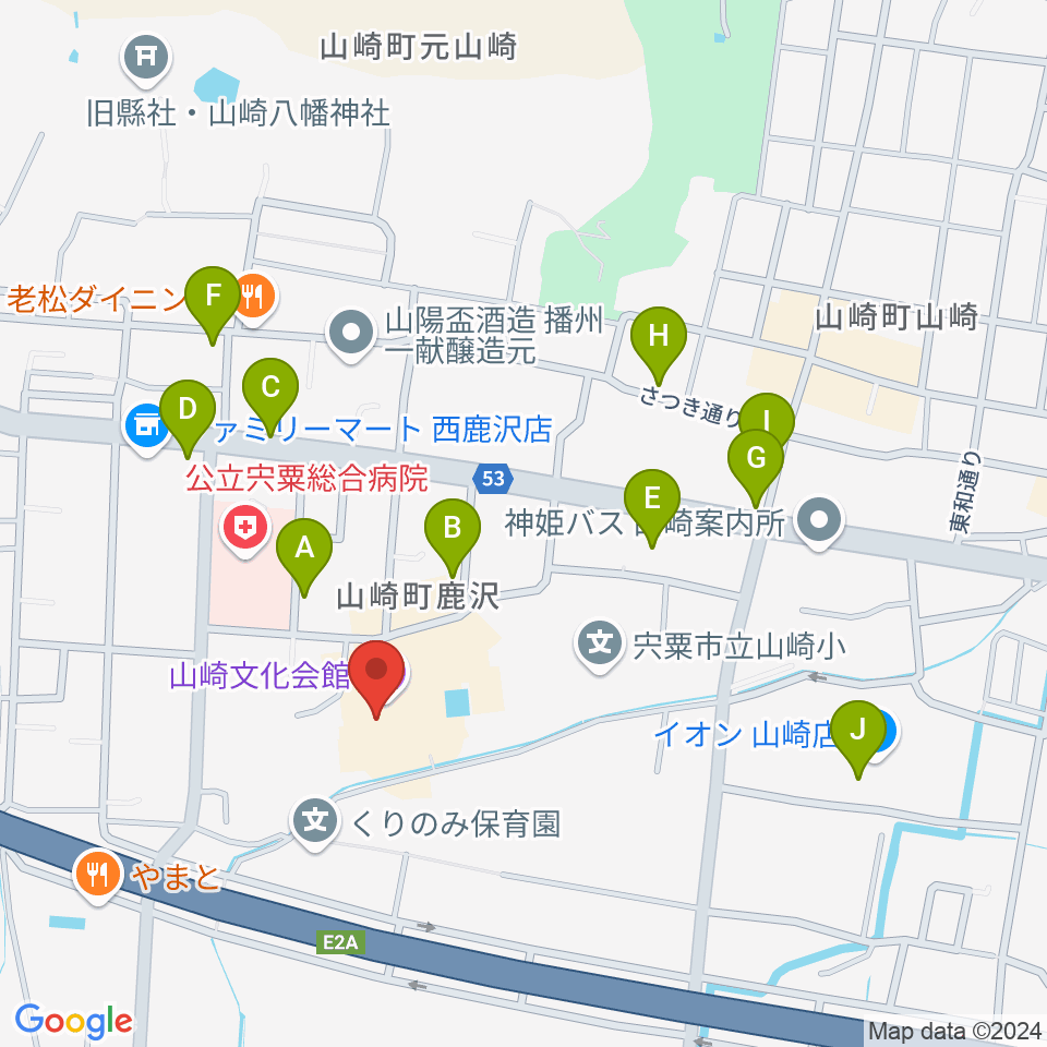 山崎文化会館周辺のカフェ一覧地図