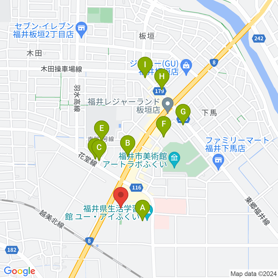 福井県産業会館周辺のカフェ一覧地図