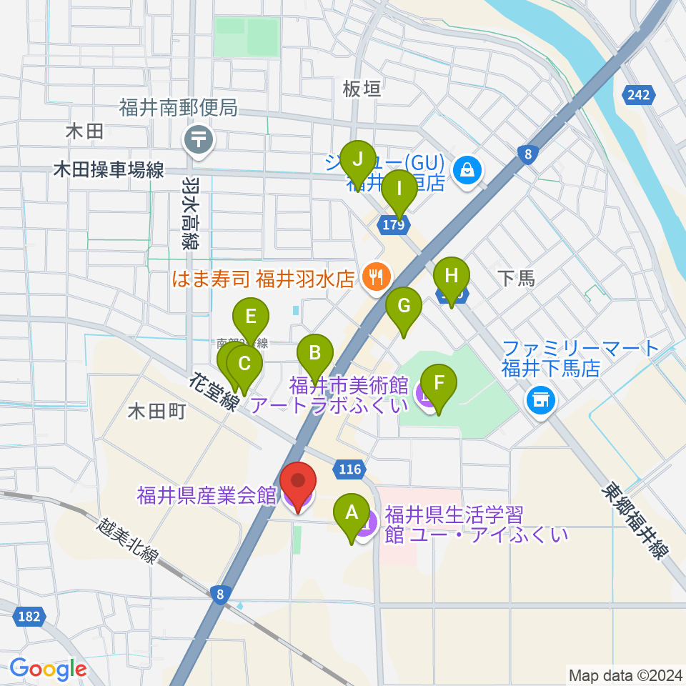 福井県産業会館周辺のカフェ一覧地図