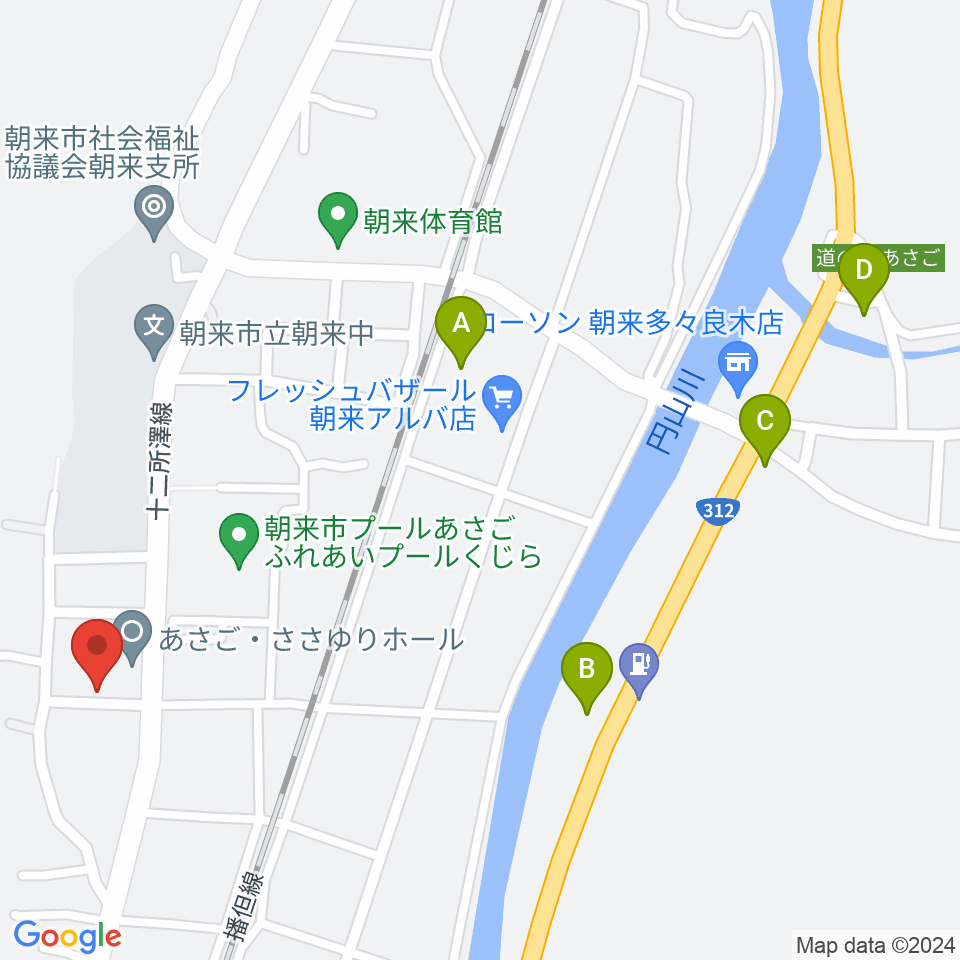 あさご・ささゆりホール周辺のカフェ一覧地図