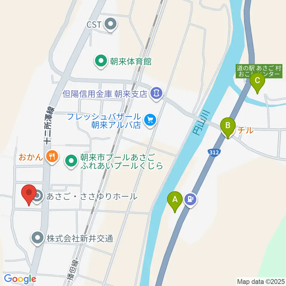 あさご・ささゆりホール周辺のカフェ一覧地図