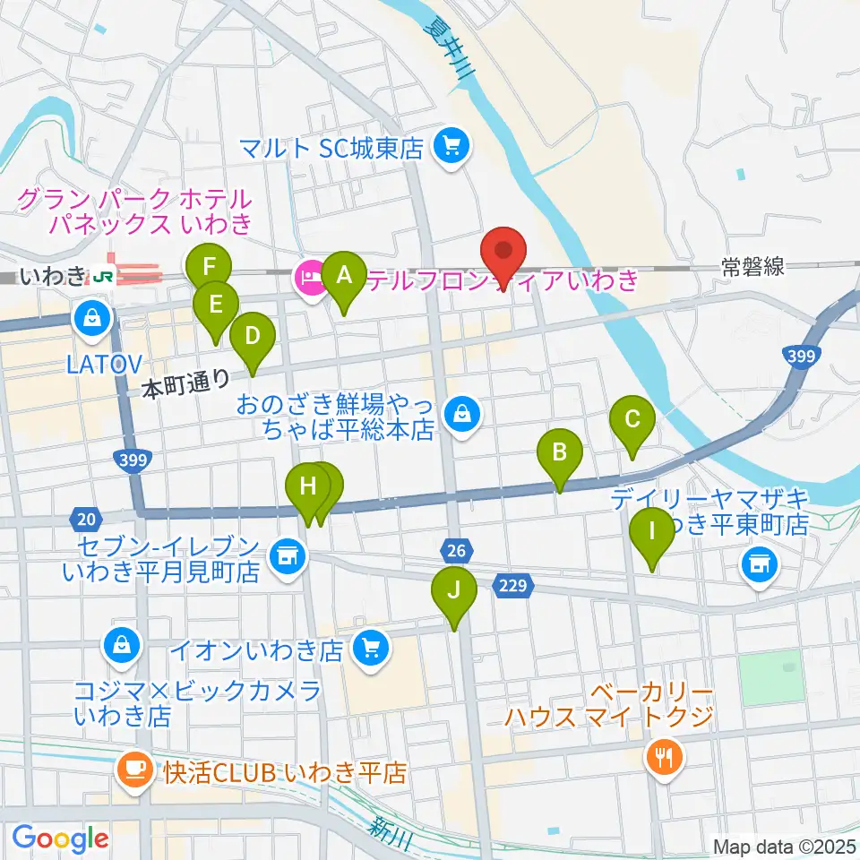 いわきPIT周辺のカフェ一覧地図