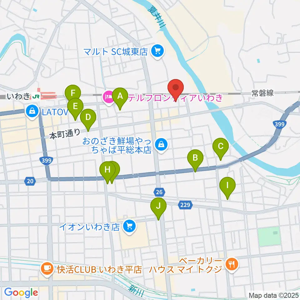 いわきPIT周辺のカフェ一覧地図
