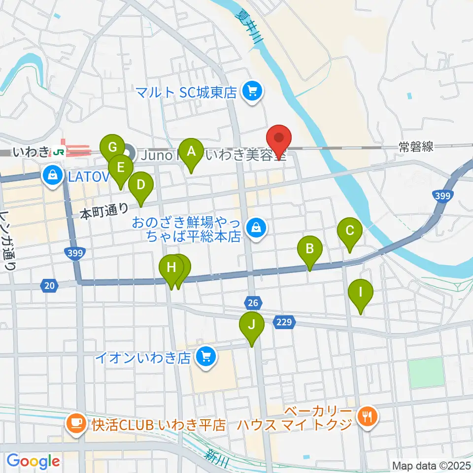 いわきPIT周辺のカフェ一覧地図