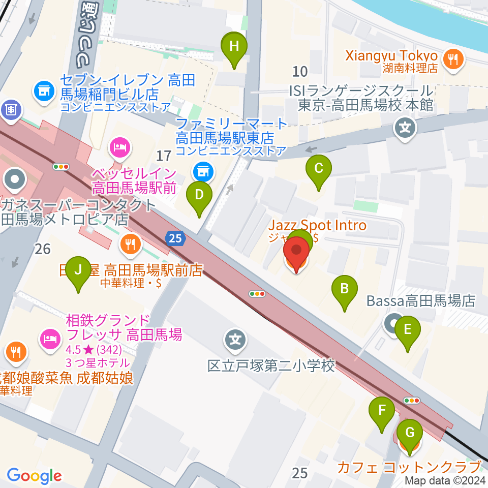 高田馬場イントロ周辺のカフェ一覧地図