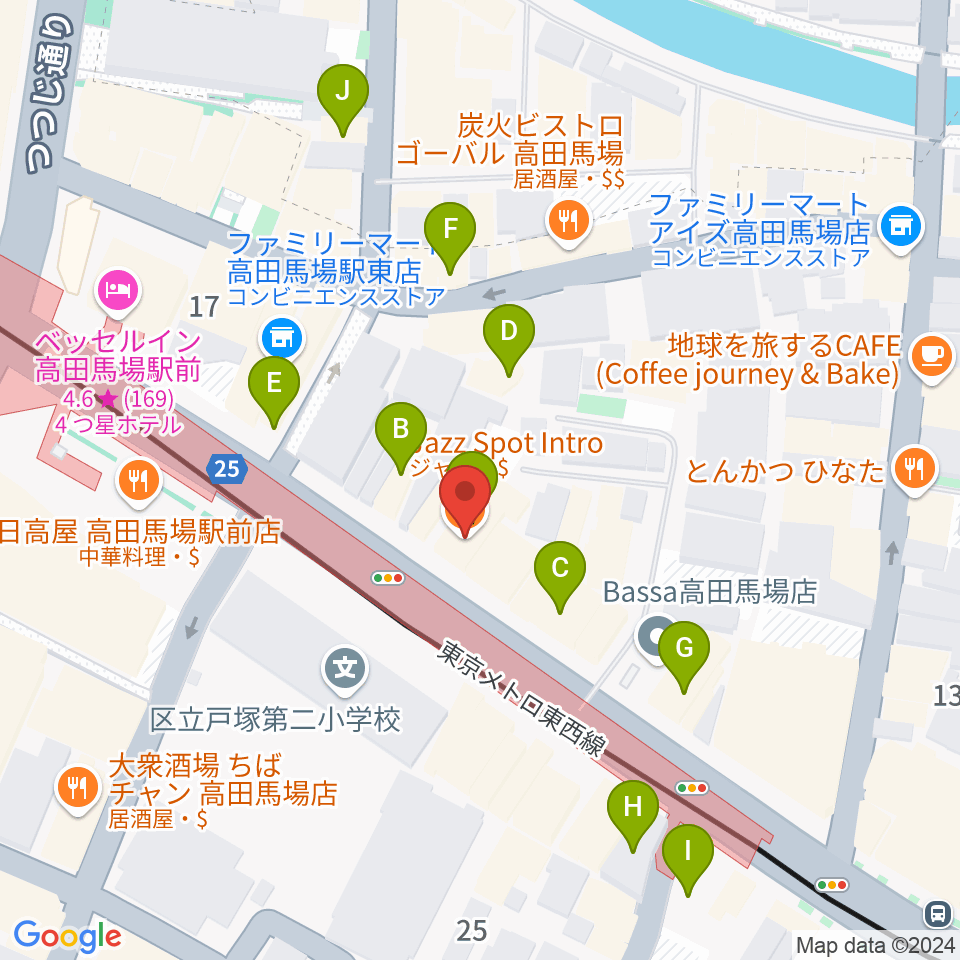 高田馬場イントロ周辺のカフェ一覧地図