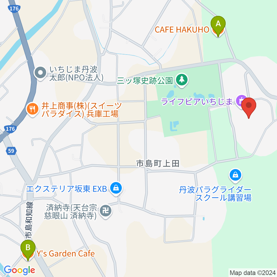 ライフピアいちじま大ホール周辺のカフェ一覧地図