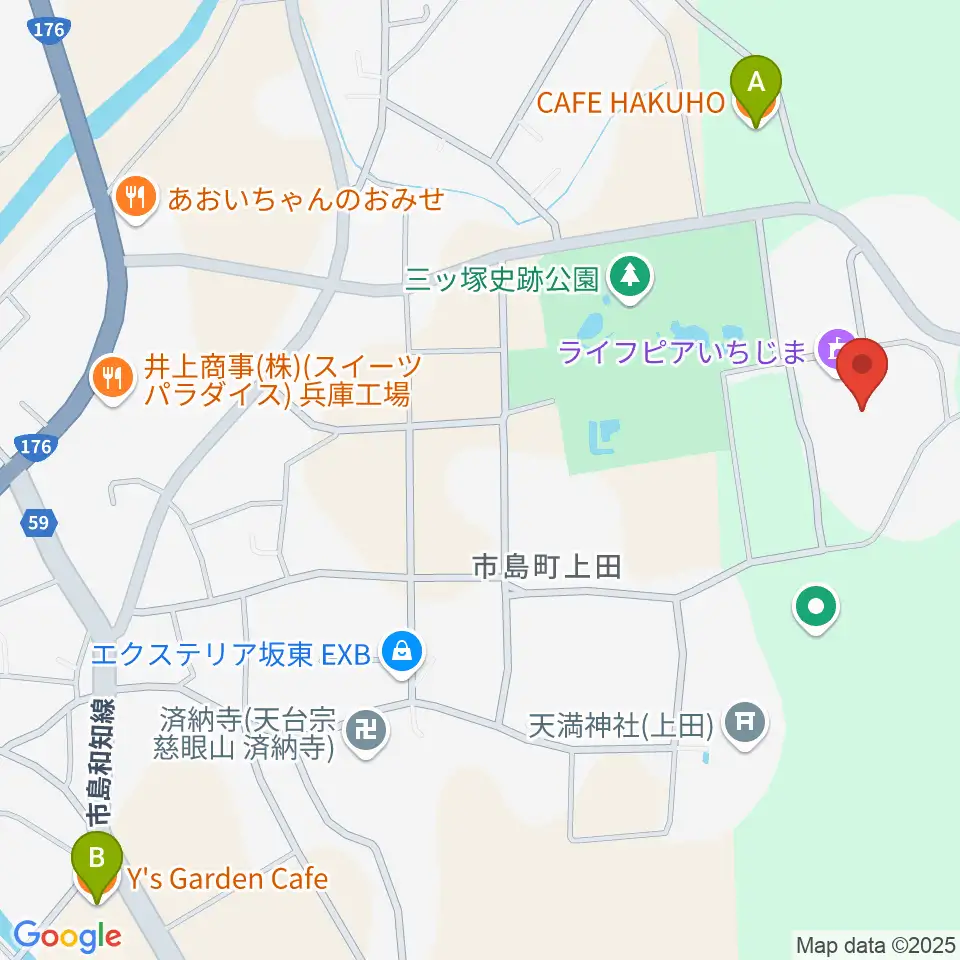 ライフピアいちじま大ホール周辺のカフェ一覧地図