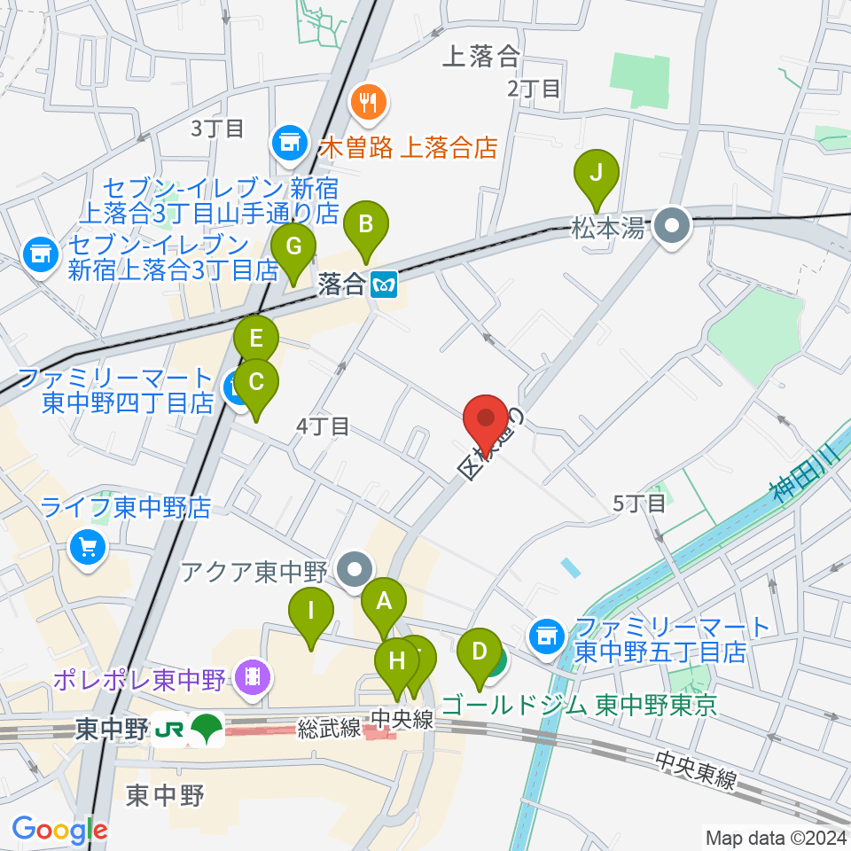 東中野セロニアス周辺のカフェ一覧地図