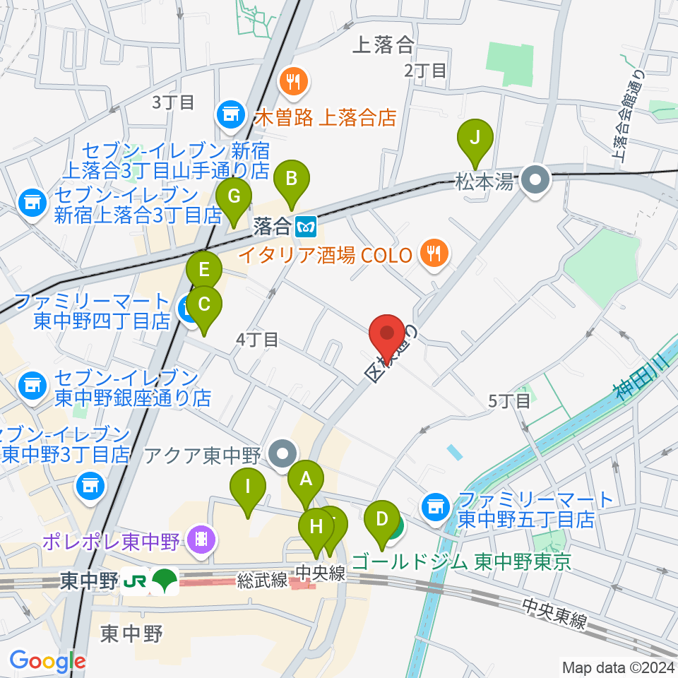 東中野セロニアス周辺のカフェ一覧地図