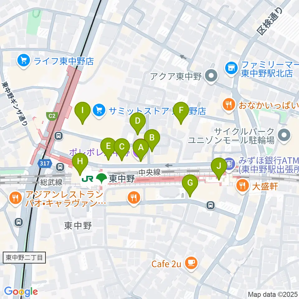 東中野ポレポレ坐周辺のカフェ一覧地図