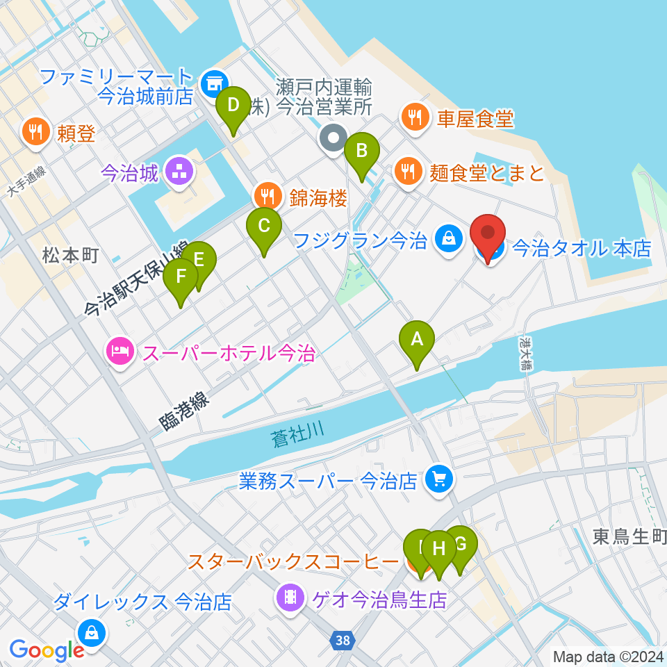 テクスポート今治周辺のカフェ一覧地図