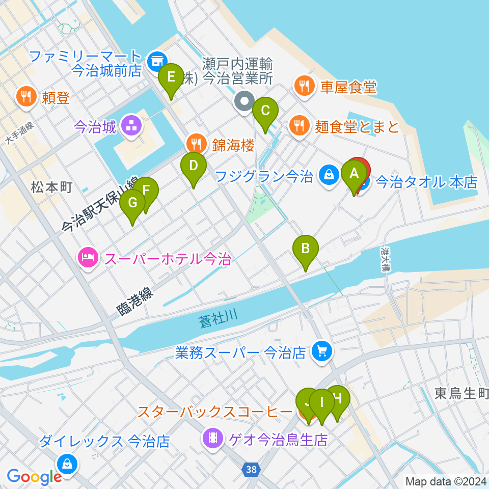 テクスポート今治周辺のカフェ一覧地図