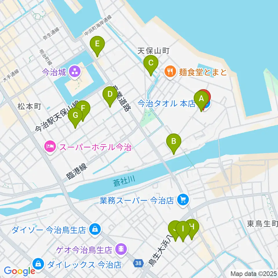 テクスポート今治周辺のカフェ一覧地図