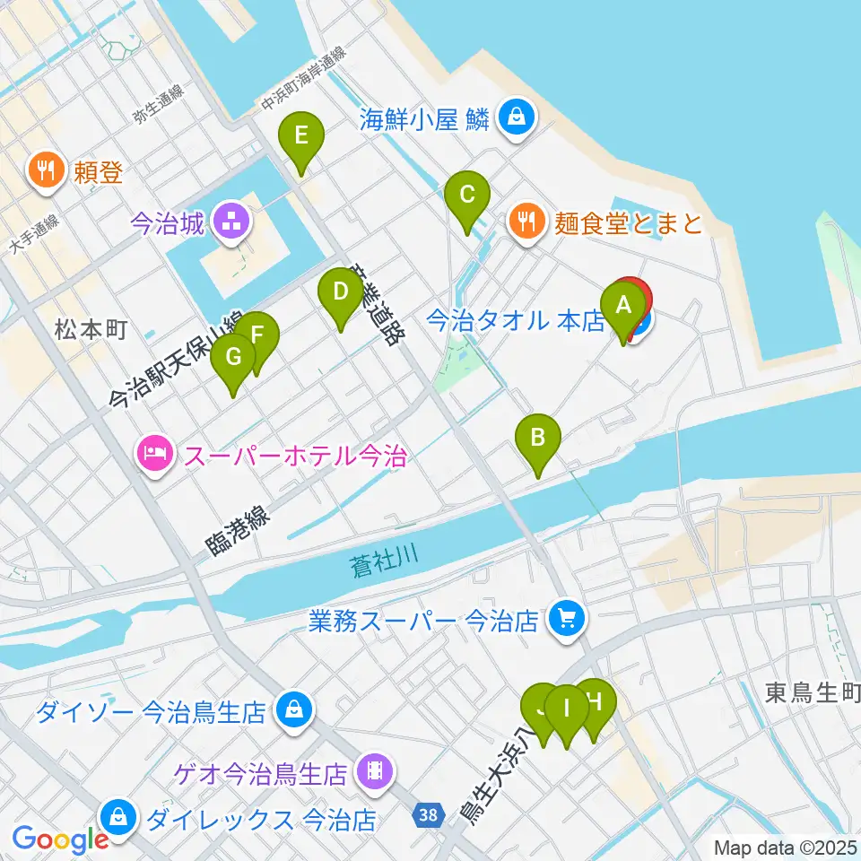 テクスポート今治周辺のカフェ一覧地図