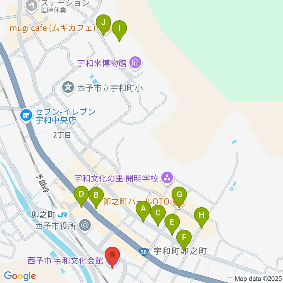 西予市宇和文化会館周辺のカフェ一覧地図