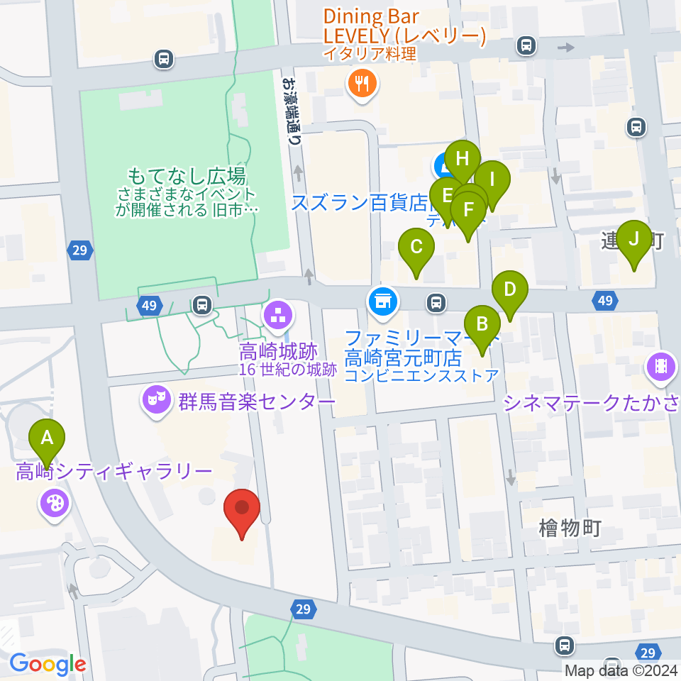 群馬シンフォニーホール周辺のカフェ一覧地図