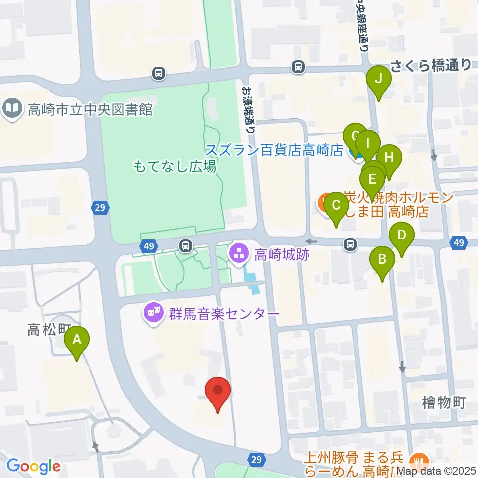 群馬シンフォニーホール周辺のカフェ一覧地図