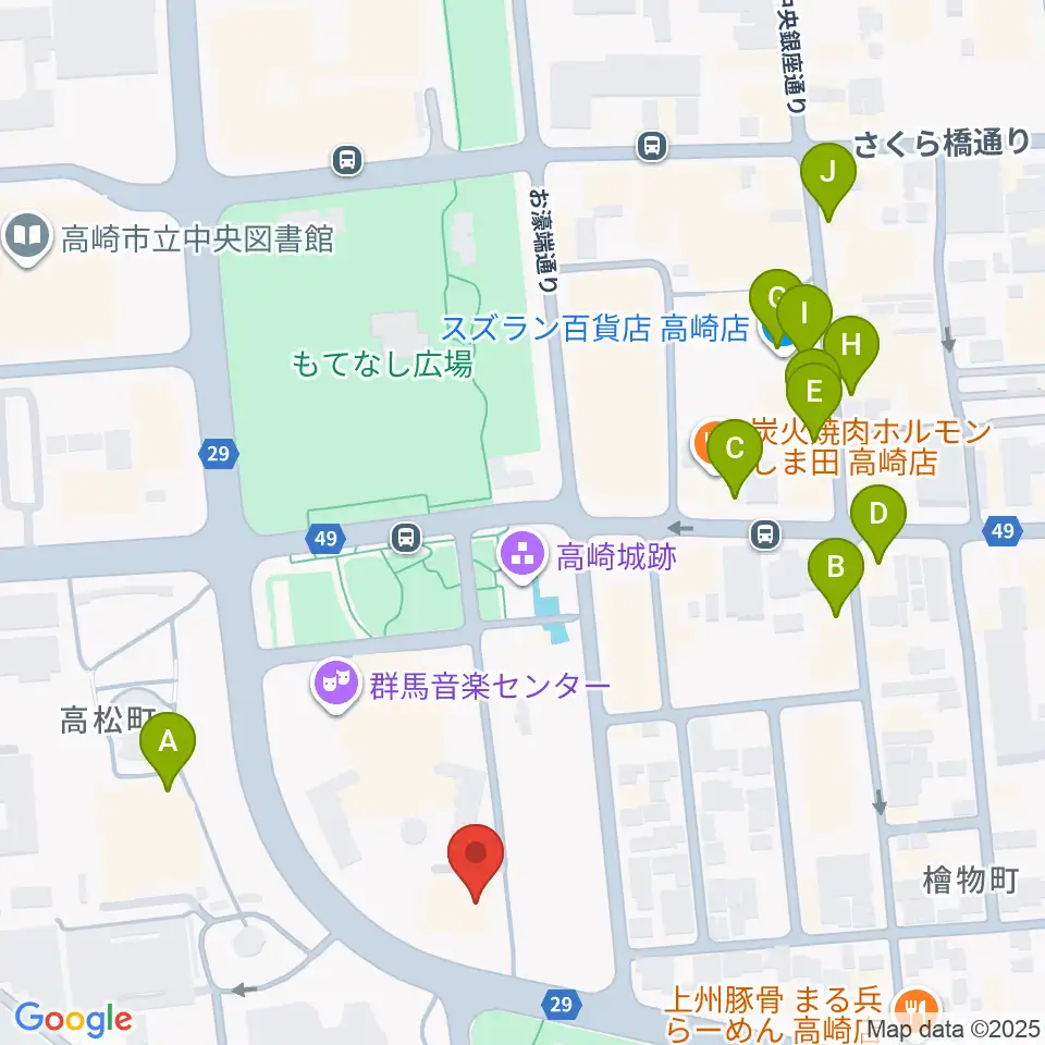 群馬シンフォニーホール周辺のカフェ一覧地図
