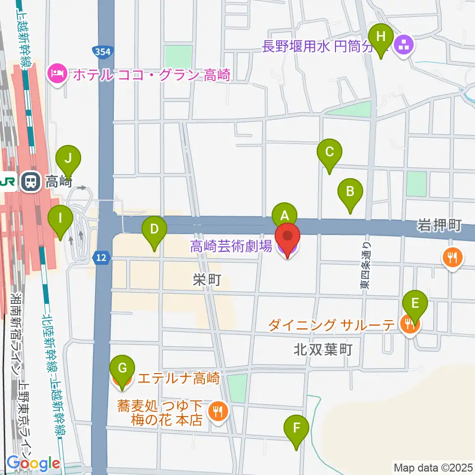 高崎芸術劇場周辺のカフェ一覧地図