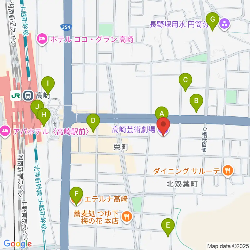 高崎芸術劇場周辺のカフェ一覧地図