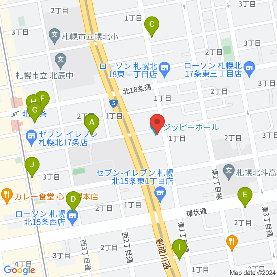 スタジオミックス・ジッピーホール周辺のカフェ一覧地図