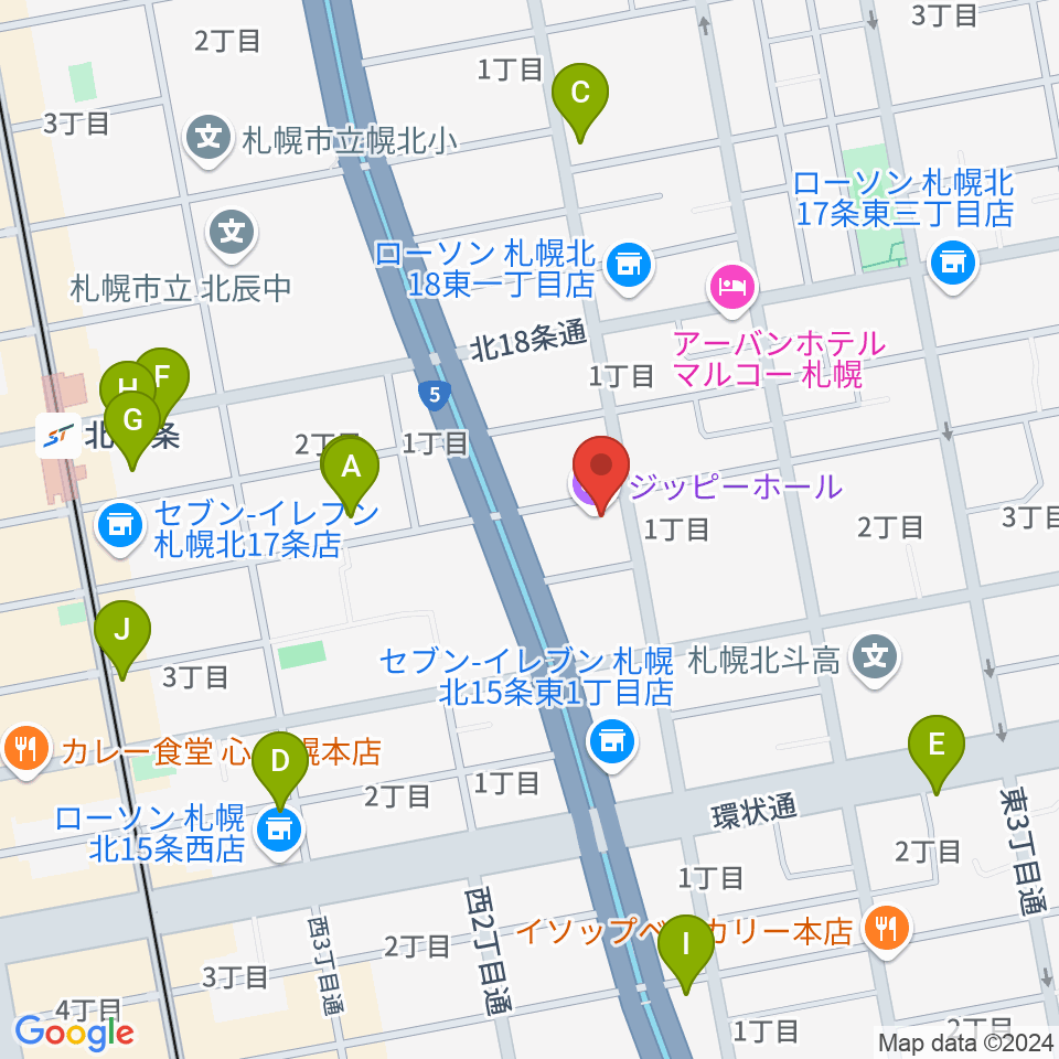 スタジオミックス・ジッピーホール周辺のカフェ一覧地図