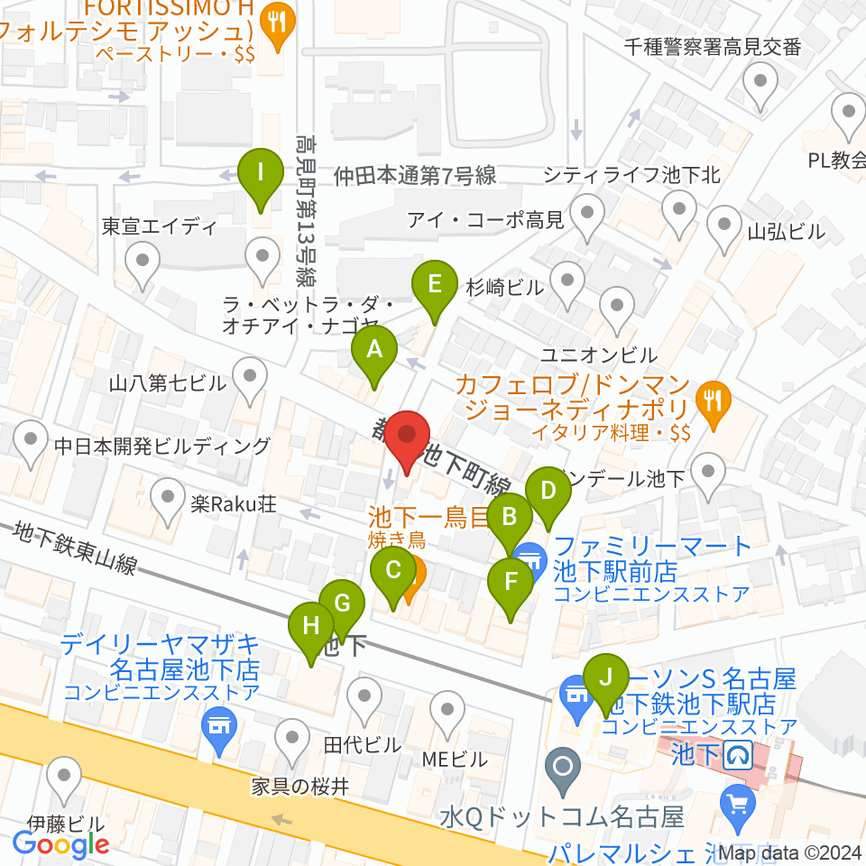 池下ストレガ周辺のカフェ一覧地図